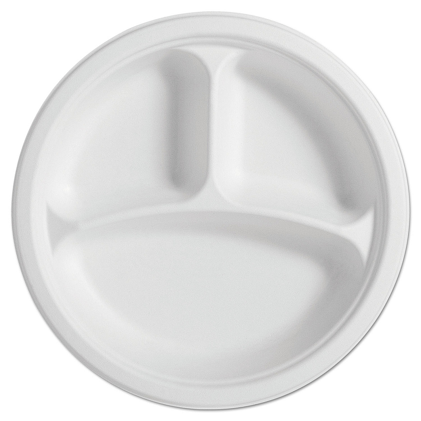Chinet PaperPro Naturals Fiber Round Plates, 3-Compartment, 10.25" dia, Natural, 125/Pack, 4 Packs/Carton (25777CT)