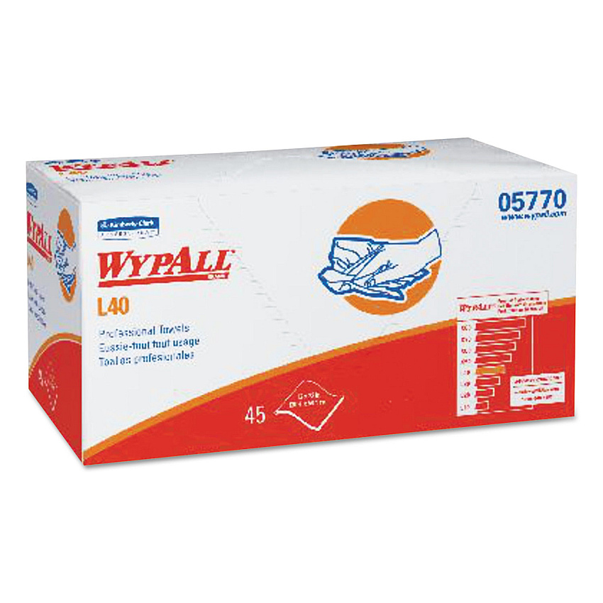 WypAll L40 Towels, Pro Towels, 12 x 23, White, 45/Box, 12 Boxes/Carton (05770)