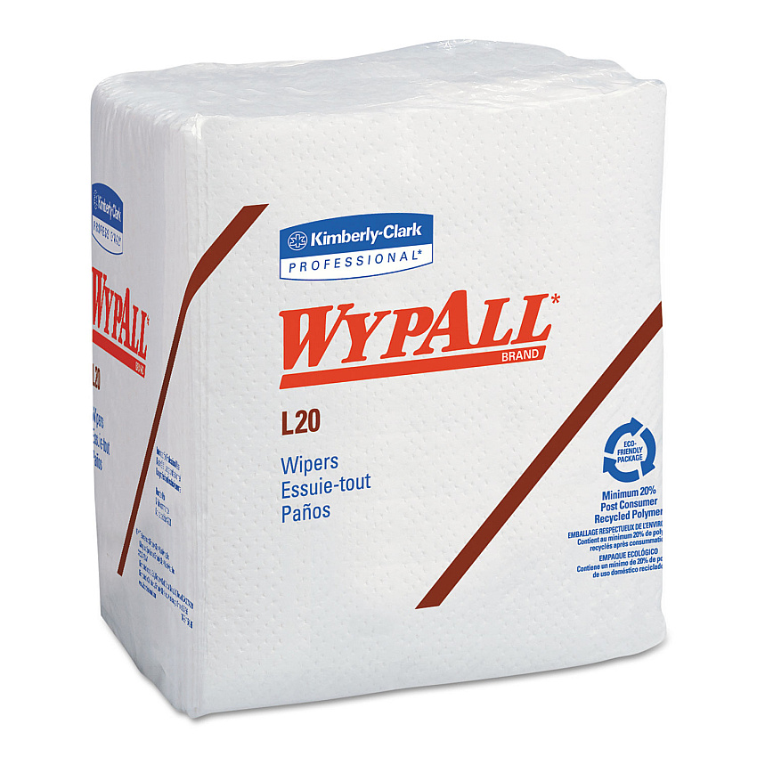 WypAll L20 Towels, 1/4 Fold, 4-Ply, 12.5 x 13, White, 68/Pack, 12/Carton (47022)