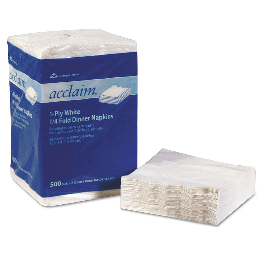 Georgia Pacific Professional Acclaim 1/4 Fold Paper Dinner Napkins, White, 1-Ply, 16"x16", 500/PK, 8 PK/CT (36202)