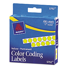 Avery Handwrite-Only Permanent Self-Adhesive Round Color-Coding Labels in Dispensers, 0.25" dia, Yellow, 450/Roll, (5792) (05792)