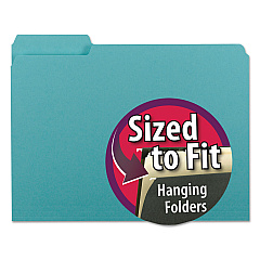 Smead Interior File Folders, 1/3-Cut Tabs: Assorted, Letter Size, 0.75" Expansion, Aqua, 100/Box (10235)