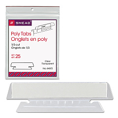 Smead Poly Index Tabs and Inserts For Hanging File Folders, 1/3-Cut Tabs, White/Clear, 3.5" Wide, 25/Pack (64615)