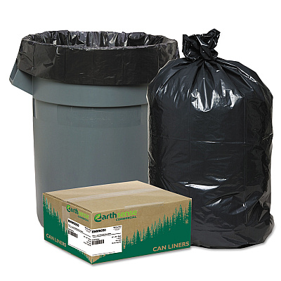 Earthsense Commercial Linear Low Density Recycled Can Liners, 60 gal, 1.25 mil, 38" x 58", Black, 100/Carton (RNW6050)