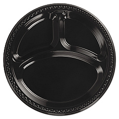 Chinet Heavyweight Plastic 3-Compartment Plates, 10.25" dia, Black, 125/Pack 4 Packs/Carton (81430)