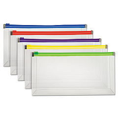 Pendaflex Poly Zip Envelope, Zipper Closure, Assorted, 10.13" x 5.13", 5/Pack (85293)