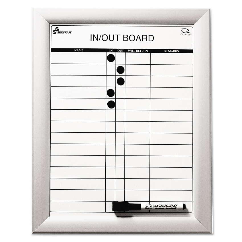 AbilityOne 7520014845261 SKILCRAFT Quartet Magnetic In/Out Board, 11 x 14, Aluminum Frame