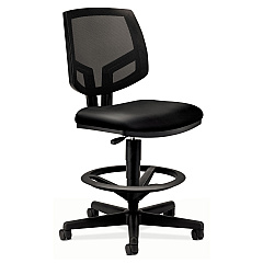 HON Volt Series Mesh Back Adjustable Leather Task Stool, Supports Up to 250 lb, 22.88" to 32.38" Seat Height, Black (5715SB11T)