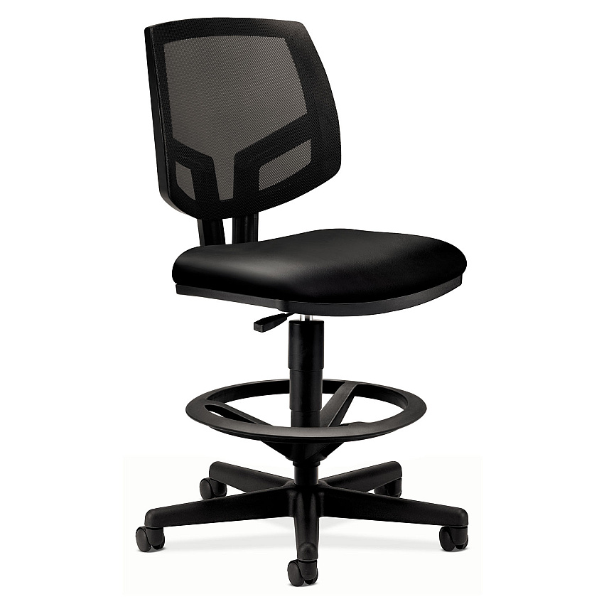 HON Volt Series Mesh Back Adjustable Leather Task Stool, Supports Up to 250 lb, 22.88" to 32.38" Seat Height, Black (5715SB11T)