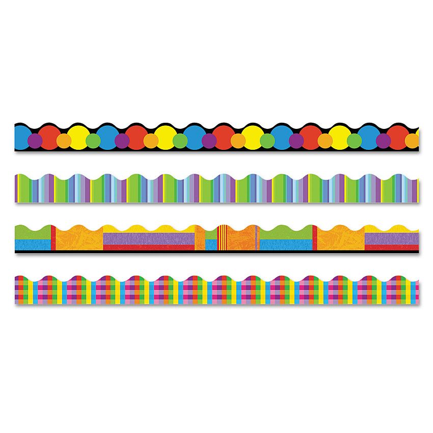 TREND Terrific Trimmers Border Variety Set, 2.25" x 39", Collage, Assorted Colors/Designs, 48/Set (T92908)
