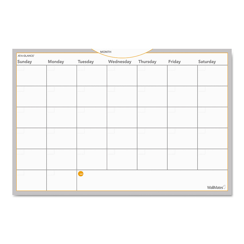 AT-A-GLANCE WallMates Self-Adhesive Dry Erase Monthly Planning Surfaces, 36 x 24, White/Gray/Orange Sheets, Undated (AW602028)