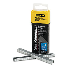 Stanley SharpShooter Heavy-Duty Tacker Staples, 0.25" Leg, 0.5" Crown, Steel, 1,000/Box (TRA704T)