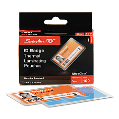 GBC UltraClear Thermal Laminating Pouches, 5 mil, 3.88" x 2.63", Gloss Clear, 100/Box (56005)