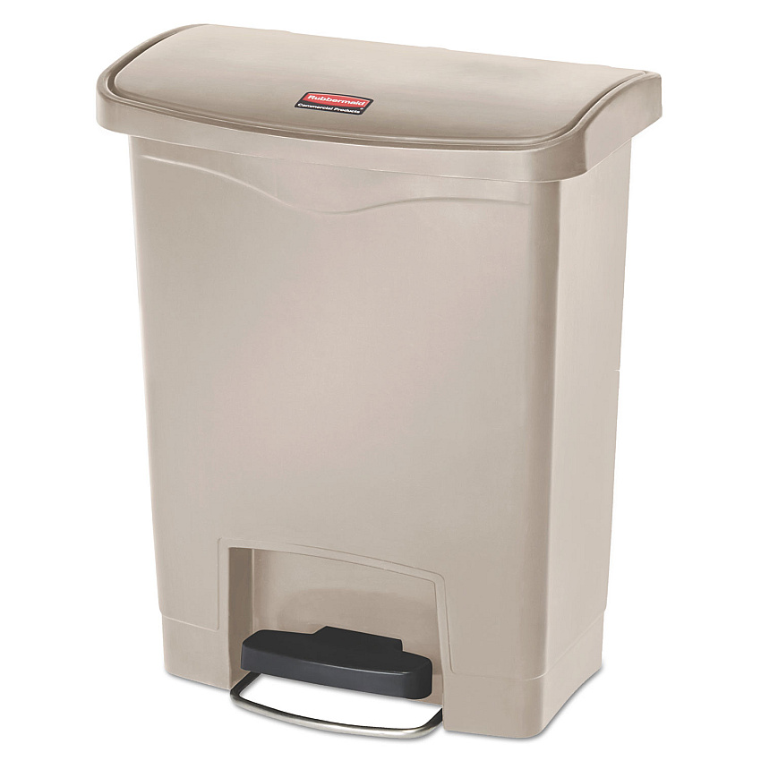 Rubbermaid Commercial Slim Jim Resin Step-On Container, Front Step Style, 8 gal, Beige (1883456)