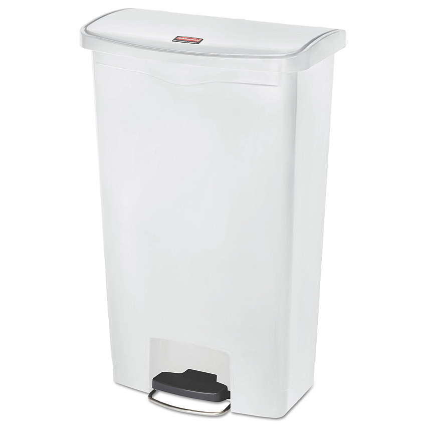 Rubbermaid Commercial Slim Jim Resin Step-On Container, Front Step Style, 18 gal, White (1883559)