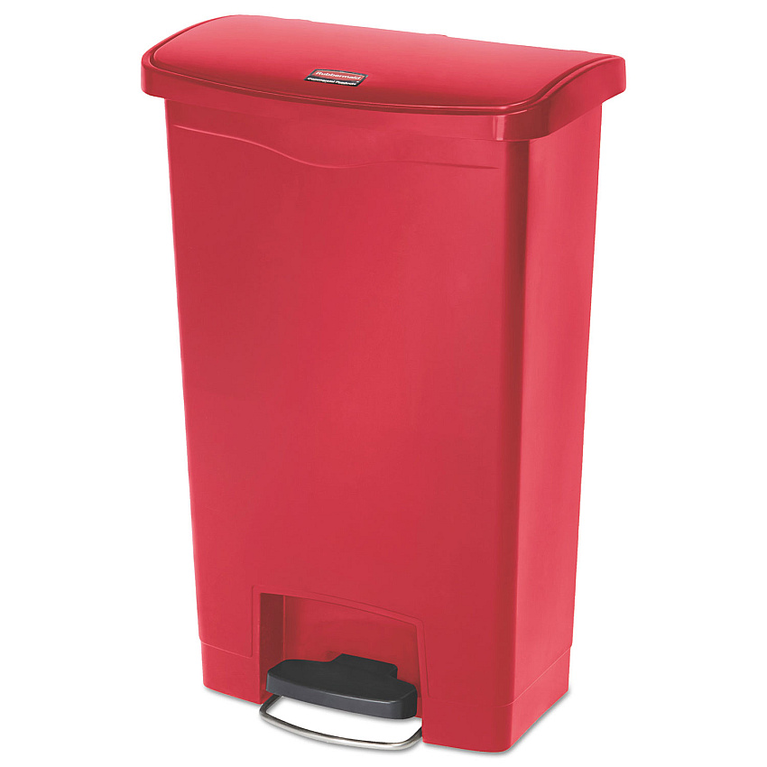 Rubbermaid Commercial Slim Jim Resin Step-On Container, Front Step Style, 13 gal, Red (1883566)