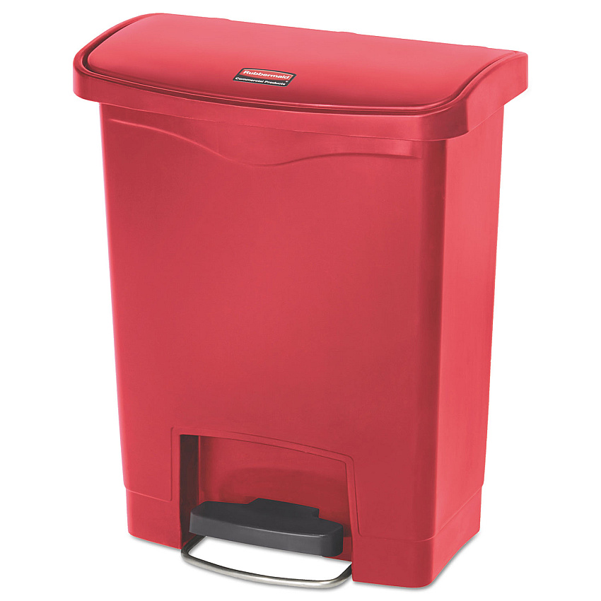 Rubbermaid Commercial Slim Jim Resin Step-On Container, Front Step Style, 8 gal, Red (1883564)