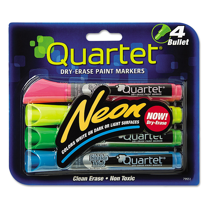 Quartet Neon Dry Erase Marker Set, Broad Bullet Tip, Assorted Colors, 4/Set (79551)