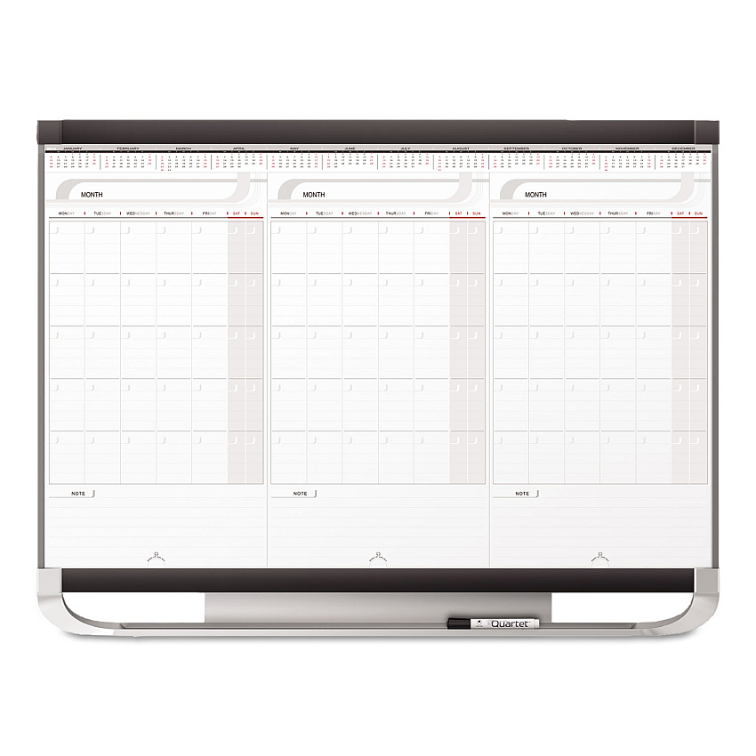 Quartet Prestige 2 Total Erase 3-Month Calendar Board, 36 x 24, White, Graphite Frame (CMP32P2)