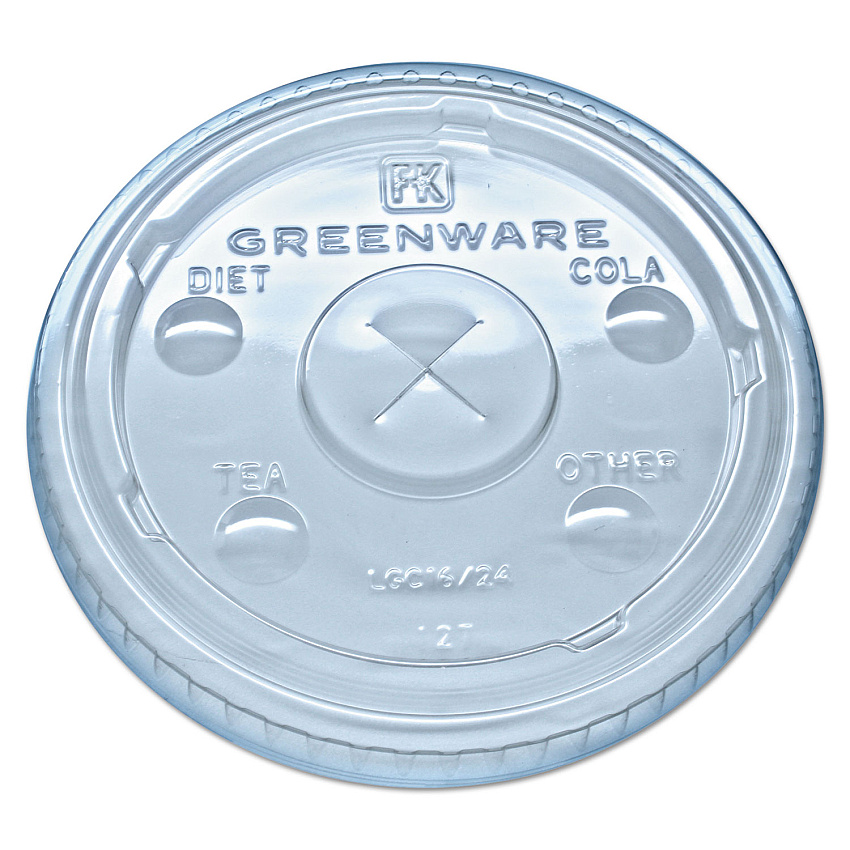 Fabri-Kal Greenware Cold Drink Lids, Fits 16 oz, 18 oz, 24 oz Cups, X-Slot, Clear, 1,000/Carton (LGC1624)