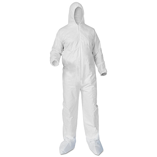KleenGuard A35 Liquid and Particle Protection Coveralls, Zipper Front, Hood/Boots, Elastic Wrists/Ankles, 4X-Large, White, 25/Carton (38953)