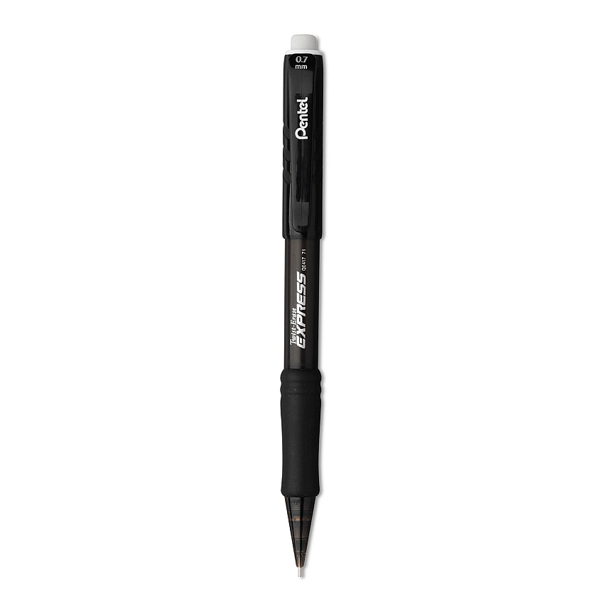 Pentel Twist-Erase EXPRESS Mechanical Pencil, 0.7 mm, HB (#2.5), Black Lead, Black Barrel, Dozen (QE417A)