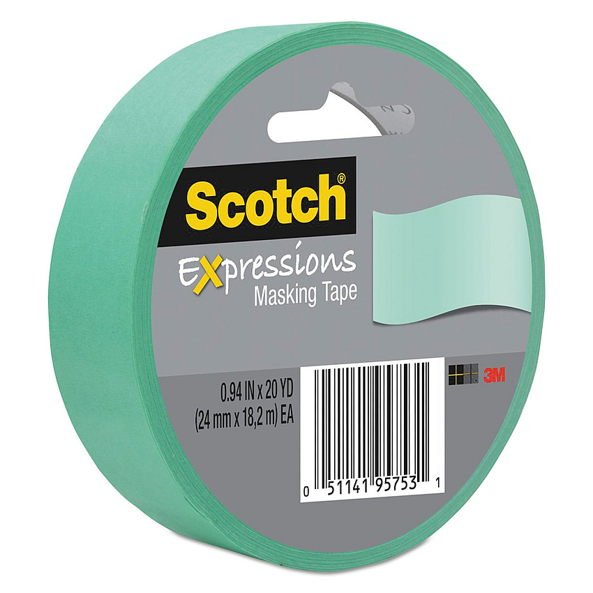 Scotch Expressions Masking Tape, 3" Core, 0.94" x 20 yds, Mint Green (3437MNT)