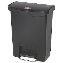 Rubbermaid Commercial Slim Jim Resin Step-On Container, Front Step Style, 8 gal, Black (1883609)