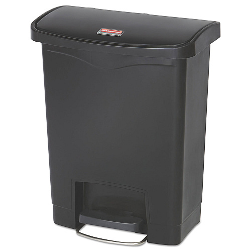 Rubbermaid Commercial Slim Jim Resin Step-On Container, Front Step Style, 8 gal, Black (1883609)