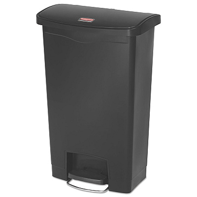 Rubbermaid Commercial Slim Jim Resin Step-On Container, Front Step Style, 13 gal, Black (1883611)