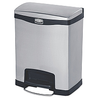 Rubbermaid Commercial Slim Jim Stainless Steel Step-On Container, Front Step Style, 8 gal, Black (1901985)