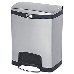 Rubbermaid Commercial Slim Jim Stainless Steel Step-On Container, Front Step Style, 8 gal, Black (1901985)