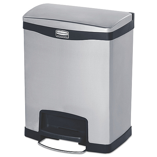 Rubbermaid Commercial Slim Jim Stainless Steel Step-On Container, Front Step Style, 8 gal, Black (1901985)