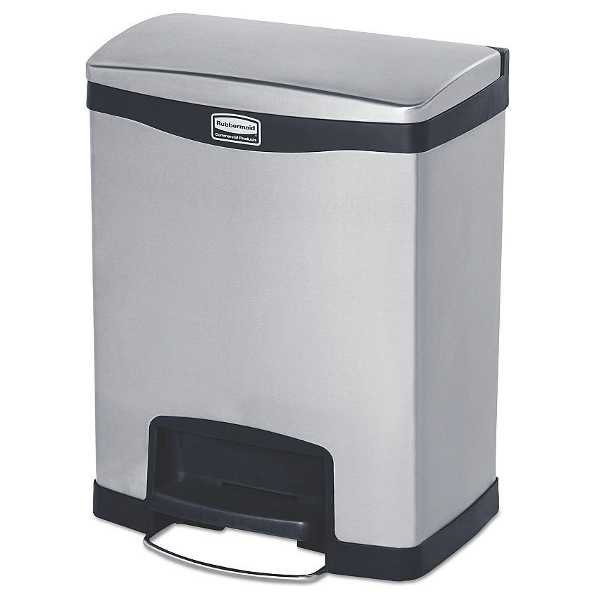 Rubbermaid Commercial Slim Jim Stainless Steel Step-On Container, Front Step Style, 8 gal, Black (1901985)
