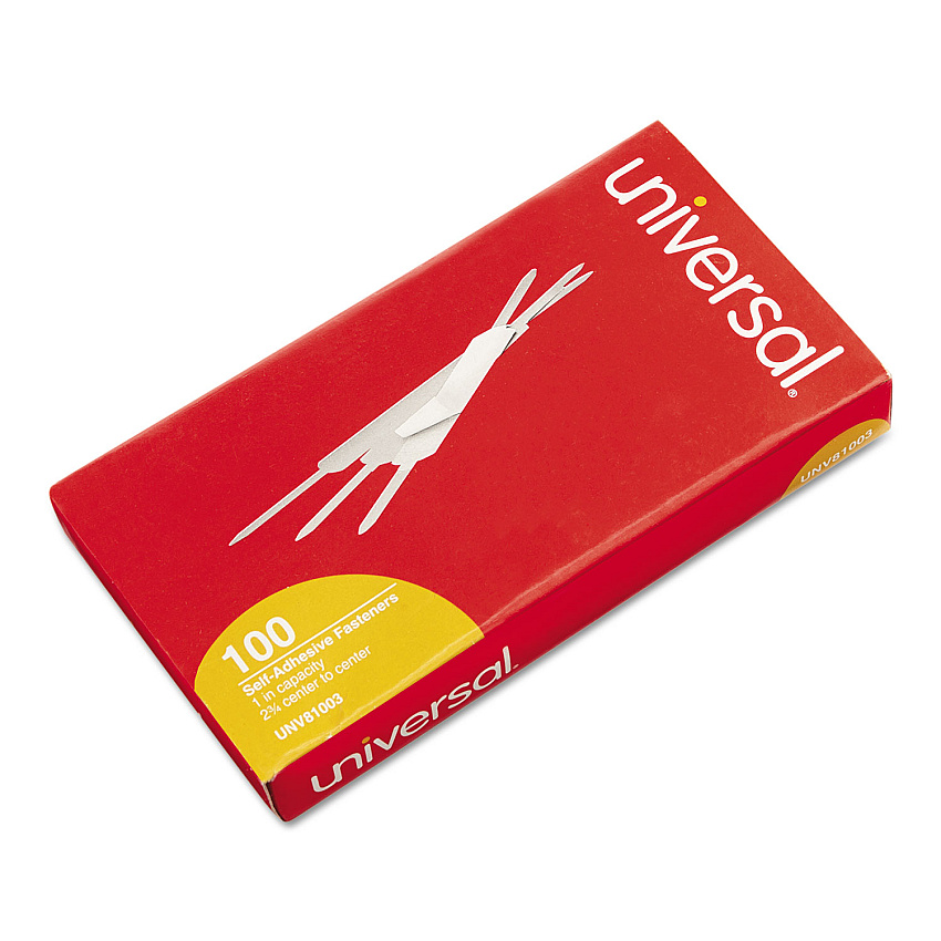 Universal Self-Adhesive Paper Fasteners, 1" Capacity, 2.75" Center to Center, Silver, 100/Box (UNV81003)