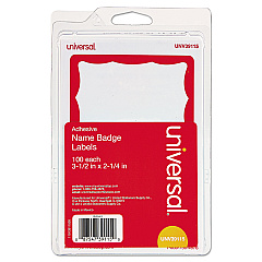 Universal Border-Style Self-Adhesive Name Badges, 3 1/2 x 2 1/4, White/Red, 100/Pack (UNV39115)