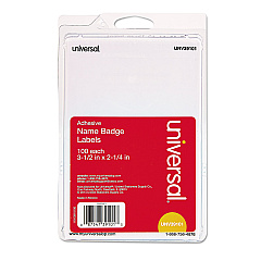 Universal Plain Self-Adhesive Name Badges, 3 1/2 x 2 1/4, White, 100/Pack (UNV39101)