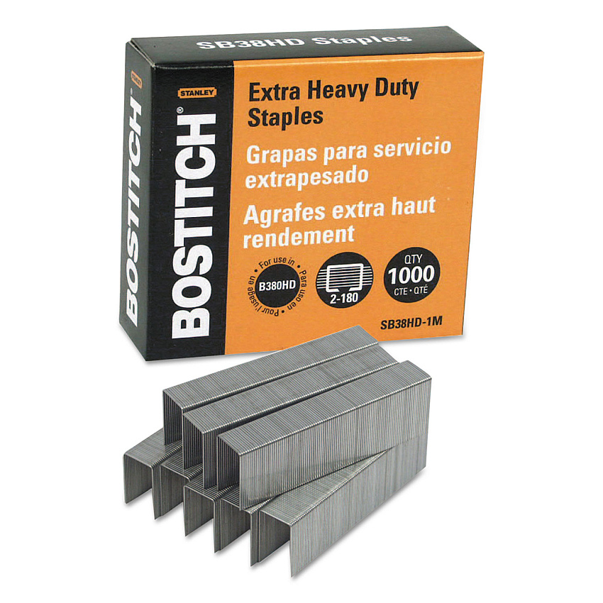 Bostitch Heavy-Duty Premium Staples, 0.88" Leg, 0.5" Crown, Steel, 1,000/Box (SB38HD1M)