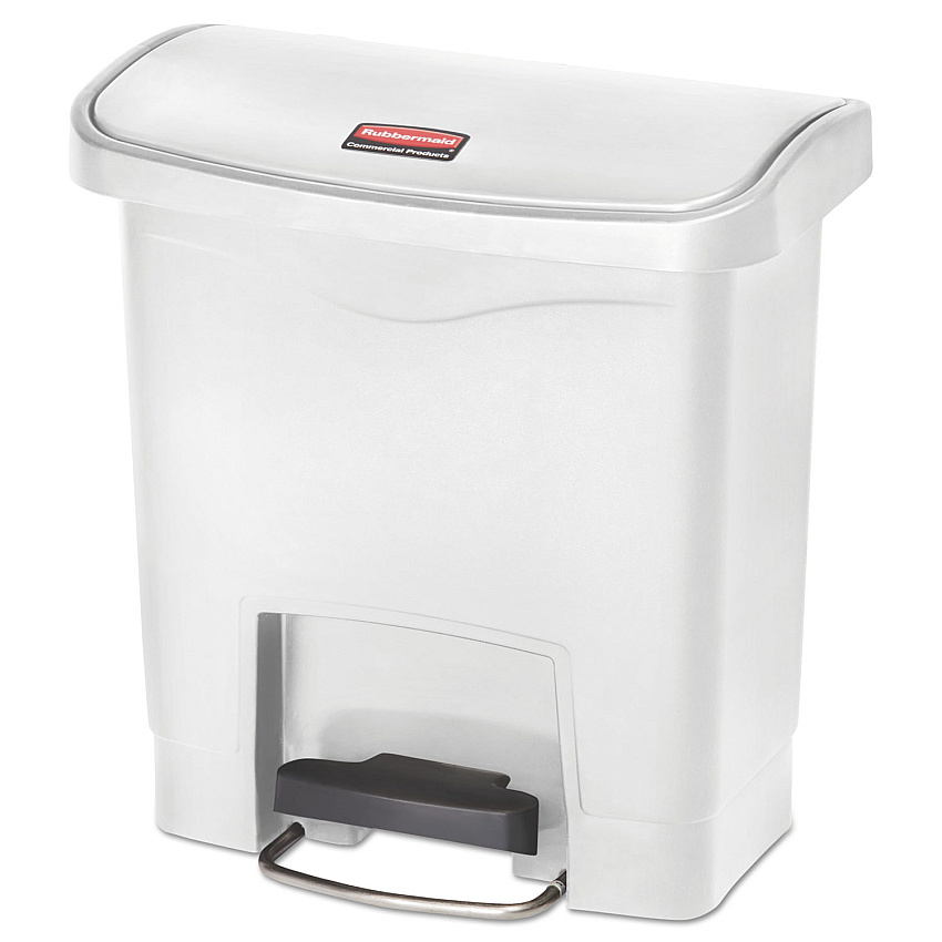 Rubbermaid Commercial Slim Jim Resin Step-On Container, Front Step Style, 4 gal, White (1883554)