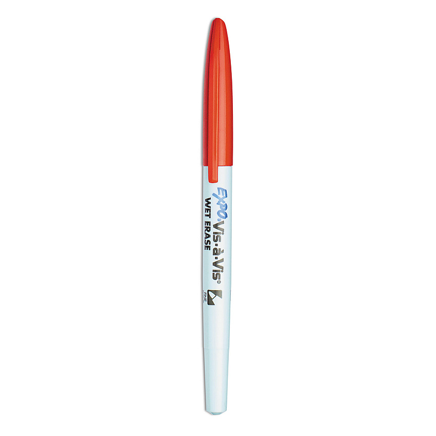 EXPO Vis-a-Vis Wet Erase Marker, Fine Bullet Tip, Red, Dozen (16002)