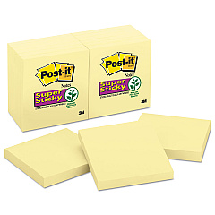 Post-it Notes Super Sticky Pads in Canary Yellow, 3" x 3", 90 Sheets/Pad, 12 Pads/Pack (65412SSCY)