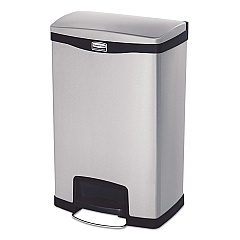 Rubbermaid Commercial Slim Jim Stainless Steel Step-On Container, Front Step Style, 13 gal, Black (1901992)