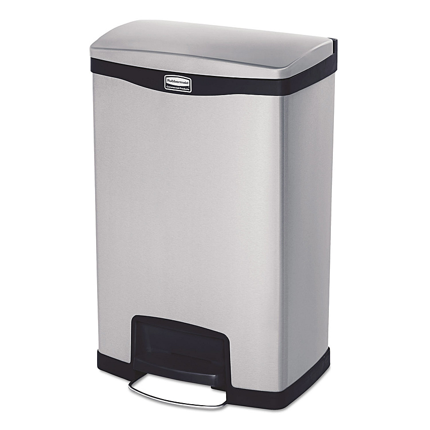 Rubbermaid Commercial Slim Jim Stainless Steel Step-On Container, Front Step Style, 13 gal, Black (1901992)