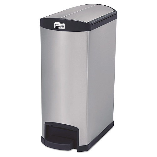 Rubbermaid Commercial Slim Jim Stainless Steel Step-On Container, End Step Style, 13 gal, Black (1901993)