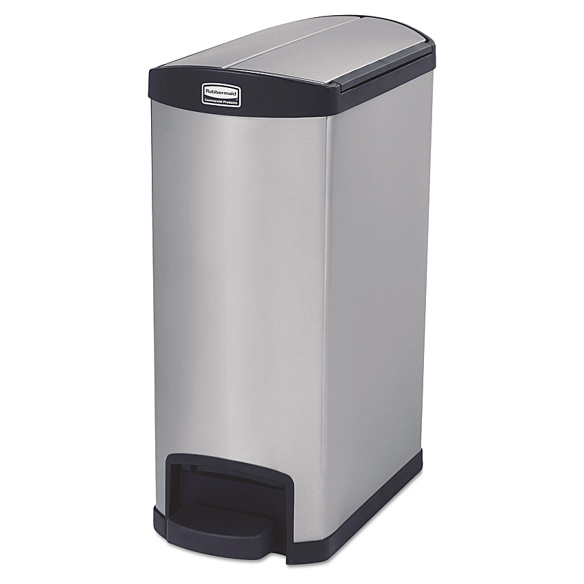 Rubbermaid Commercial Slim Jim Stainless Steel Step-On Container, End Step Style, 13 gal, Black (1901993)