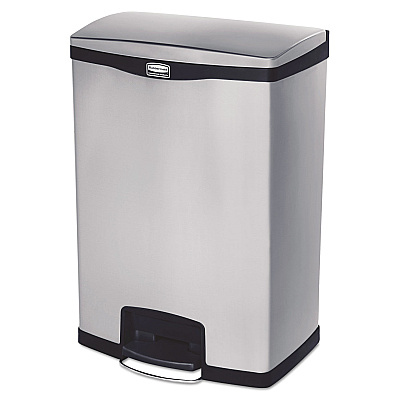 Rubbermaid Commercial Slim Jim Stainless Steel Step-On Container, Front Step Style, 24 gal, Black (1901999)