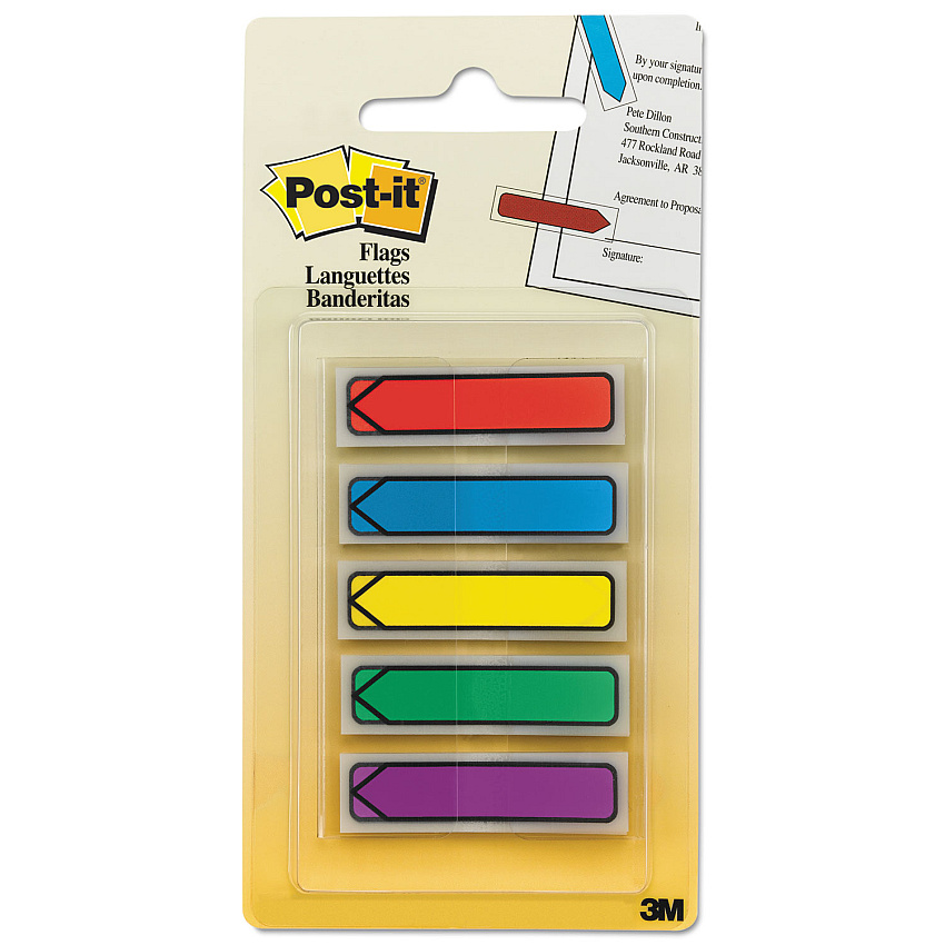Post-it Flags Arrow 0.5" Page Flags, Blue/Green/Purple/Red/Yellow, 20/Color, 100/Pack (684ARR1)