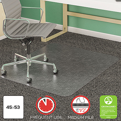 deflecto SuperMat Frequent Use Chair Mat, Med Pile Carpet, 45 x 53, Beveled Rectangle, Clear (CM14243)
