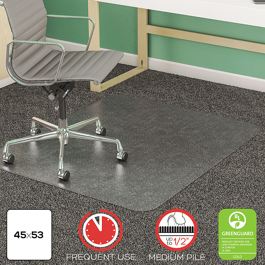 deflecto SuperMat Frequent Use Chair Mat, Med Pile Carpet, 45 x 53, Beveled Rectangle, Clear (CM14243)
