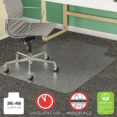 deflecto SuperMat Frequent Use Chair Mat, Med Pile Carpet, Flat, 36 x 48, Lipped, Clear (CM14113)